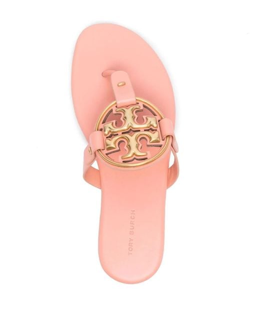 Tory Burch Pink Miller Leather Thong Sandals