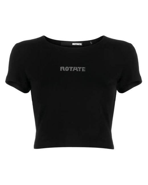 ROTATE BIRGER CHRISTENSEN Black Crystal-embellished Cropped T-shirt