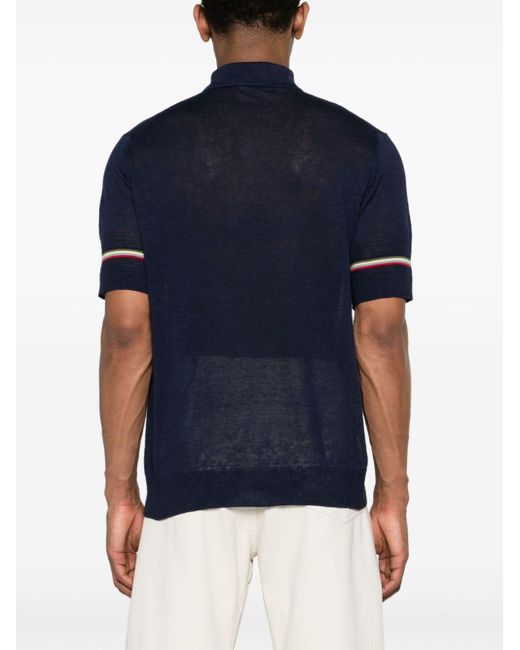Etro Blue Logo-embroidered Knitted Polo Shirt for men