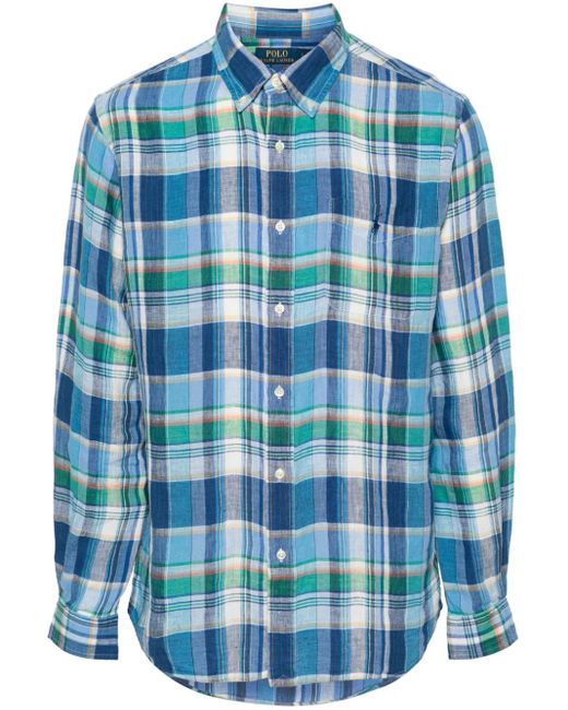 Polo Ralph Lauren Blue Plaided Linen Shirt for men
