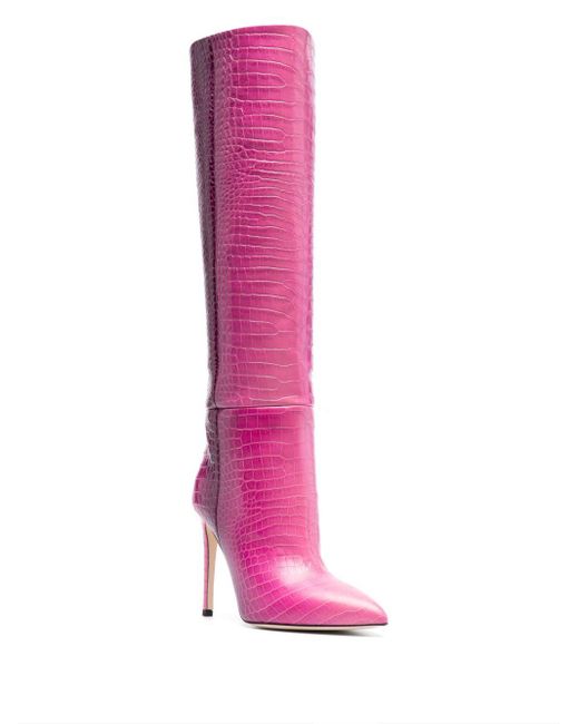 Paris Texas Pink Crocodile-effect 105mm Leather Boots