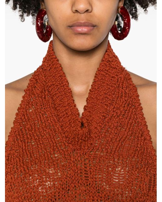 Alexandre Vauthier Orange Halterneck Crochet Maxi Dress