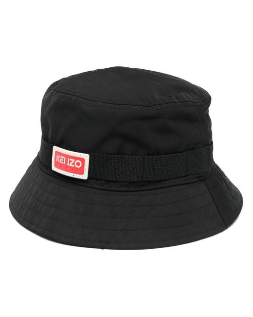 KENZO Black Bucket Hat With Print for men