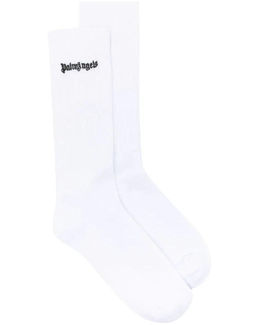 Palm Angels White Logo-embroidered Cotton-blend Socks