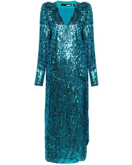 ROTATE BIRGER CHRISTENSEN Blue Sequinned Wrap Maxi Dress
