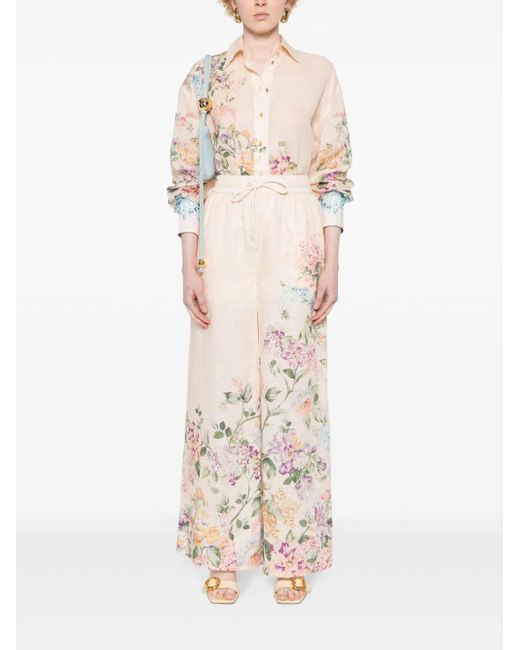 Zimmermann White Halliday Floral-Print Palazzo Trousers