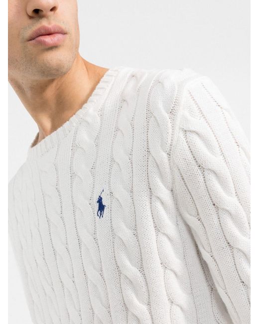 Maglia in cotone a trecce di Polo Ralph Lauren in White da Uomo