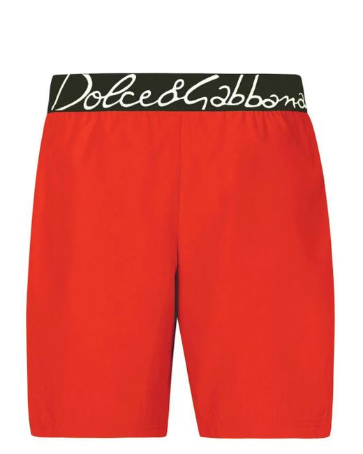 Dolce & Gabbana Red Boxer Mare Di Media Lunghezza In Nylon leggero Con Logo for men