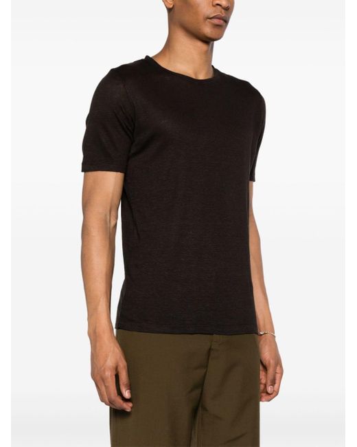 120% Lino Black Round-neck Linen T-shirt for men