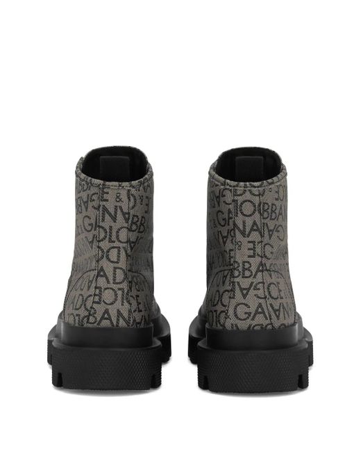 Dolce & Gabbana Gray Jacquard Logo Ankle Boots for men