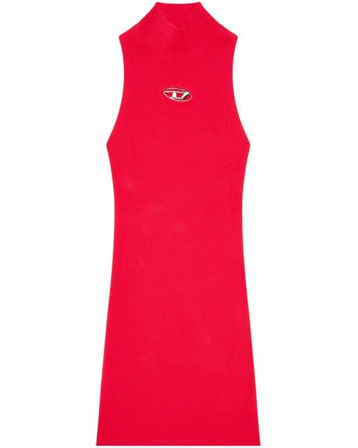 DIESEL Red M-onervax Logo-plaque Mock-neck Dress