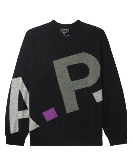 A.P.C. Black Logo-intarsia Merino-wool Sweater for men