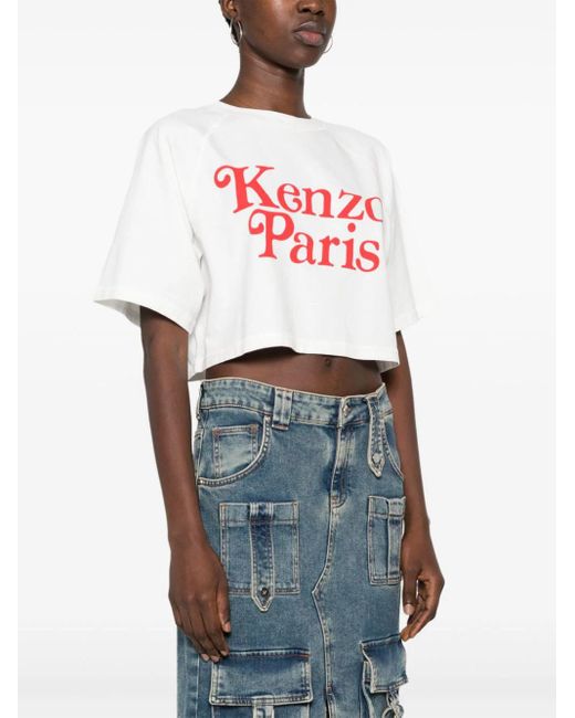 T-Shirt Crop Con Stampa di KENZO in Red