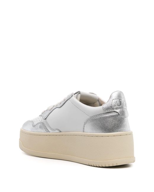 Autry White Sneakers Medalist Platform Low In Pelle Bianca E Argento