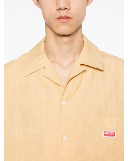 Camicia oversize con placca logo di KENZO in Natural da Uomo