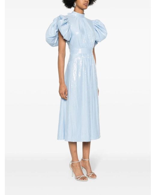 ROTATE BIRGER CHRISTENSEN Blue Puff-sleeve Sequined Midi Dress