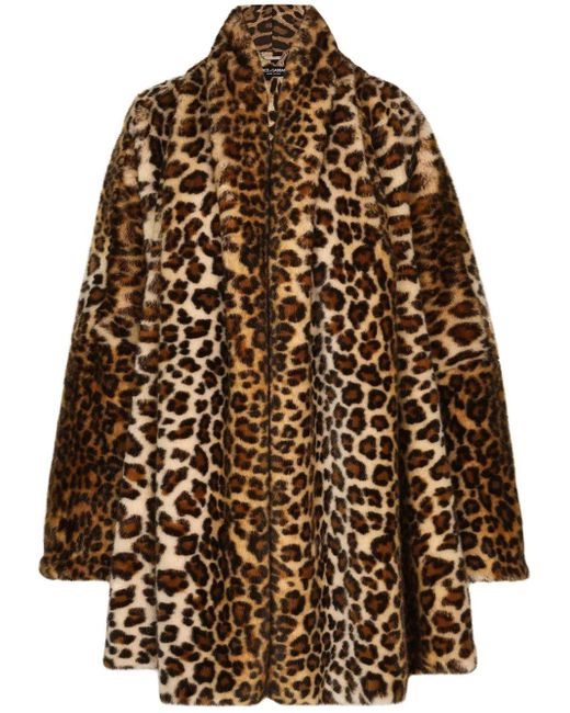 Dolce & Gabbana Cappa In Eco Pelliccia Stampa Leopardo in Brown | Lyst UK