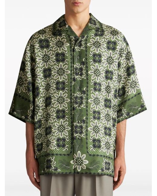 Etro Green Flowered Shirt for men