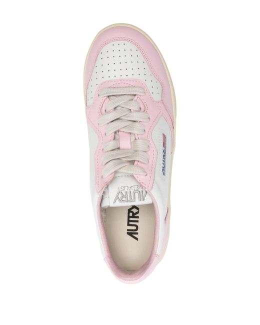Autry Pink Sneakers Medalist Platform Low In Pelle Bianca E Rosa