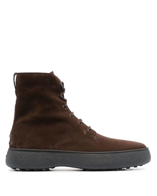 Tod's Brown W.g. Lace-up Suede Ankle Boots for men