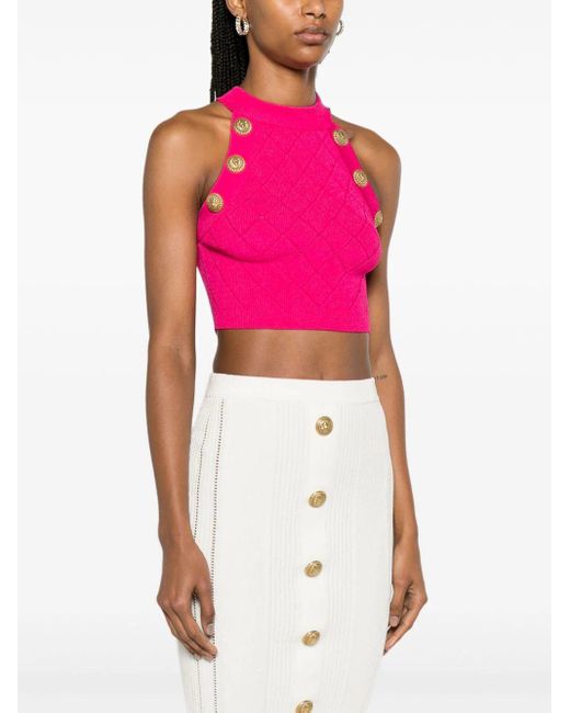Balmain Pink Knitted Cropped Top