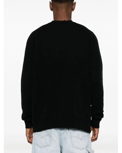 DIESEL Black Wool Crewneck Sweater With Cut-up Logo for men
