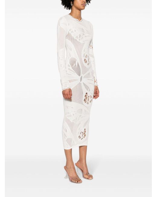 Blumarine White Lace-trim Panelled Midi Dress