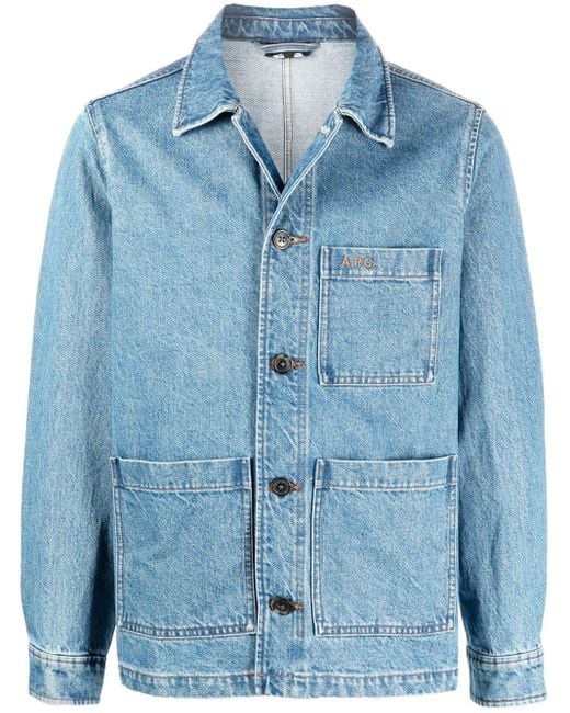 A.P.C. Blue Buttoned Denim Jacket for men