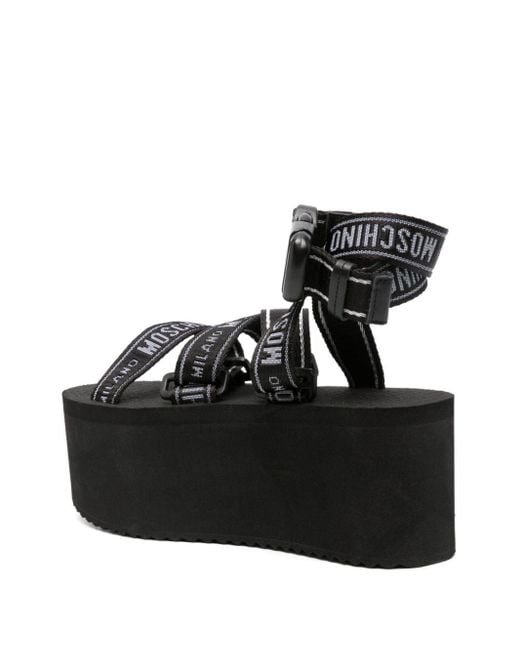 Moschino Black Logo-Strap Platform Sandals