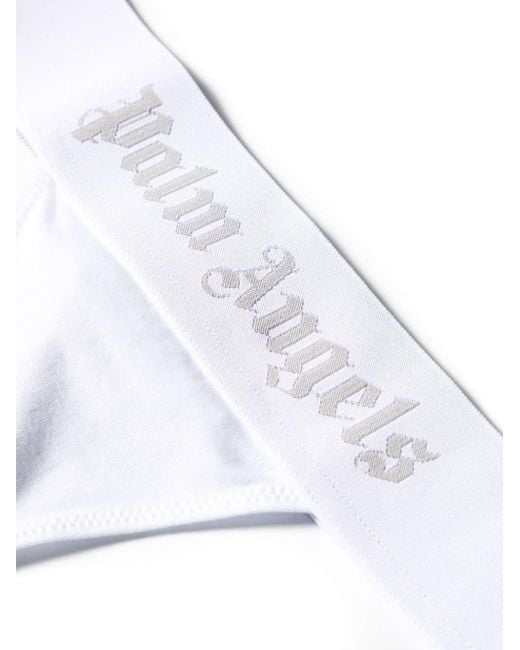 Palm Angels White Logo-waistband Jersey Thong