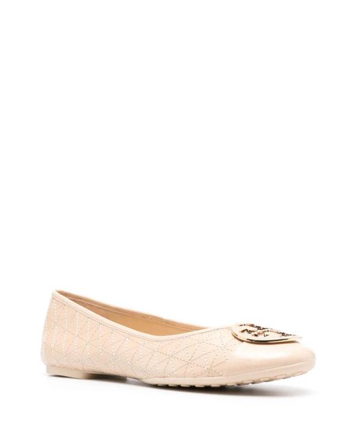 Tory Burch Natural Claire Quilted Leather Ballerinas