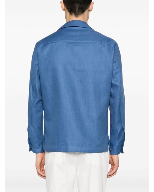 Zegna Blue Interlock-twill Linen Shirt for men