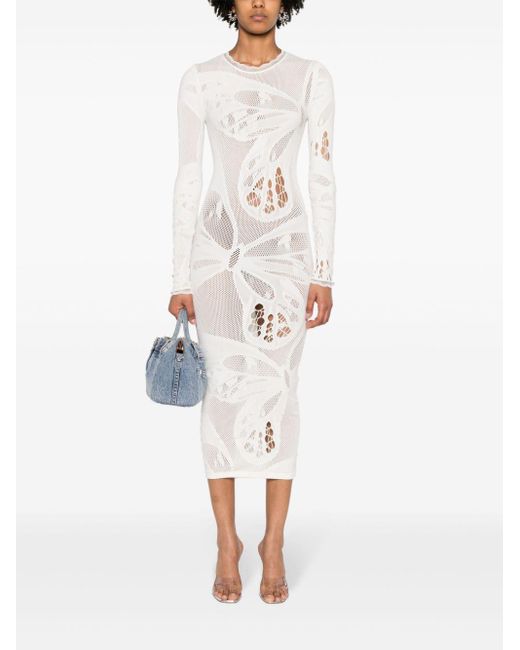 Blumarine White Lace-trim Panelled Midi Dress