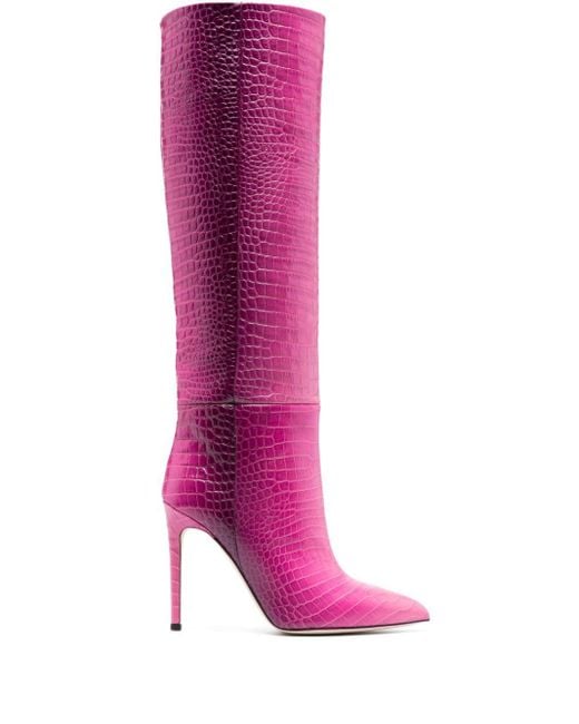 Paris Texas Pink Crocodile-effect 105mm Leather Boots