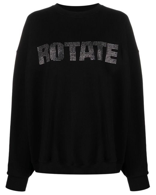 ROTATE BIRGER CHRISTENSEN Black Crystal-logo Organic Cotton Sweatshirt