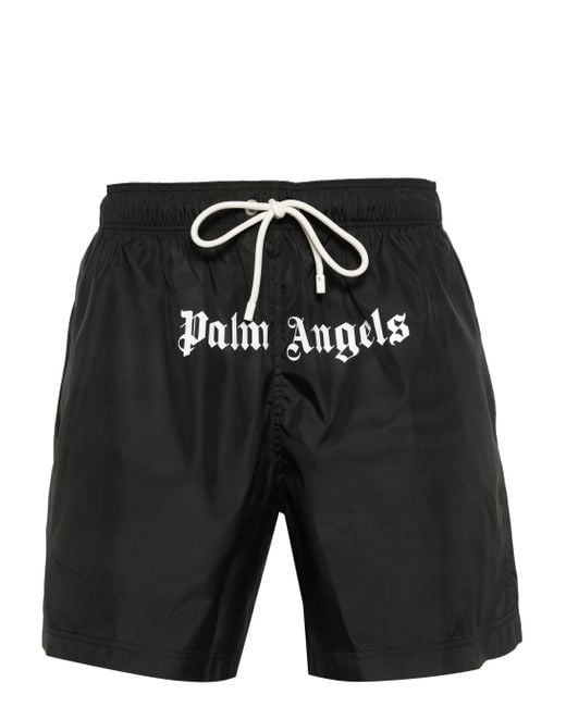 Palm Angels Black Logo-Print Swim Shorts for men