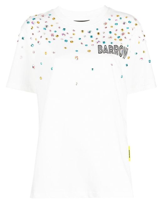 Barrow White Crystal-embellished Cotton T-shirt