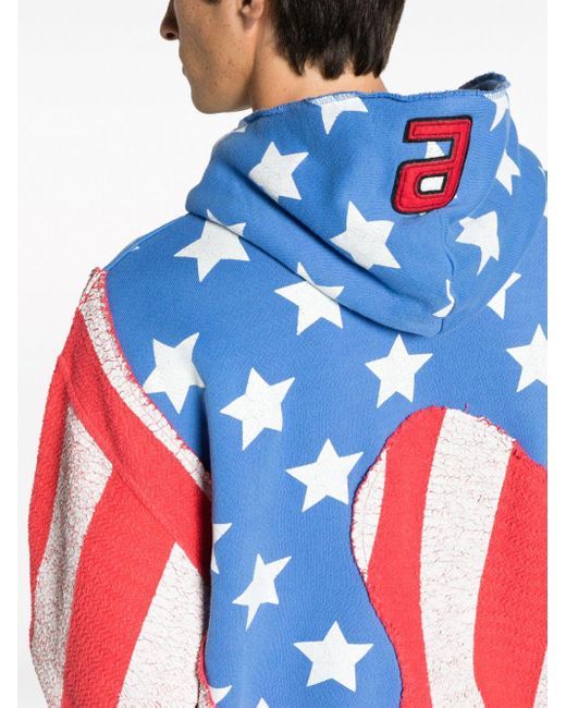 ERL Blue Star And Stripes Swirl Cotton Hoodie for men