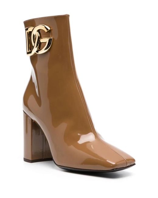 Dolce & Gabbana Brown 90mm Logo-plaque Leather Boots