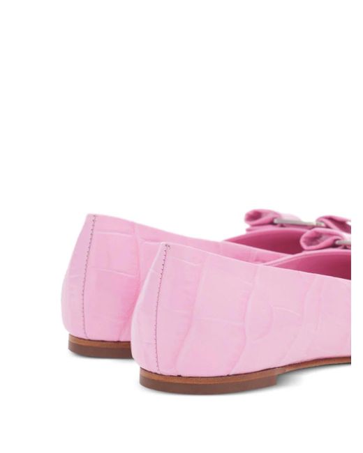 Ferragamo Pink Vara Bow Croc-effect Leather Ballet Flats