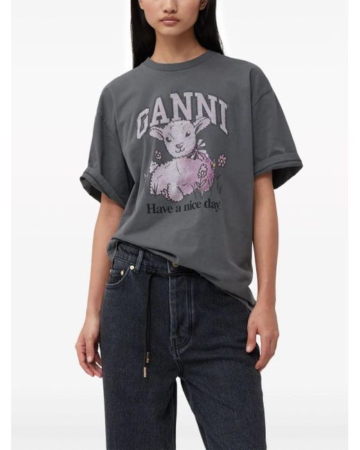 T-shirt con stampa grafica di Ganni in Gray