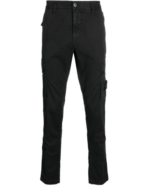 Stone Island Black Compass-motif Cotton Tapered Trousers for men