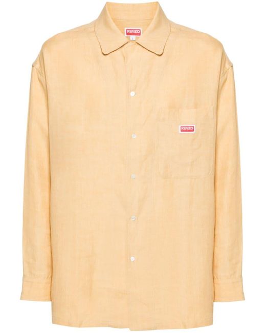 Camicia oversize con placca logo di KENZO in Natural da Uomo