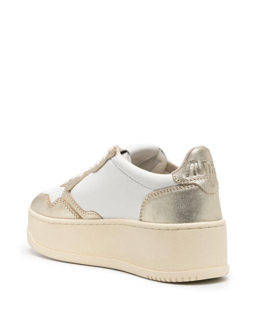 Autry White Sneakers Medalist Platform Low In Pelle Bianca E Platino