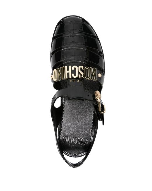 Moschino Black Sandals With Logo Plaque