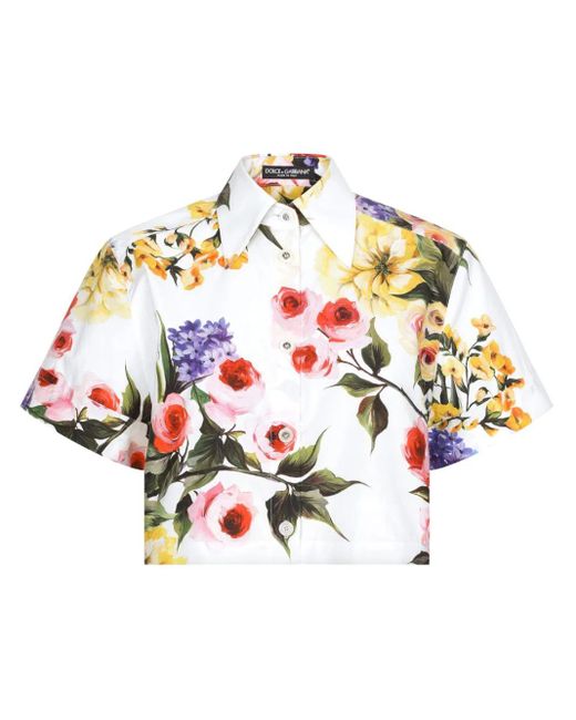 Dolce & Gabbana White Floral Crop Shirt