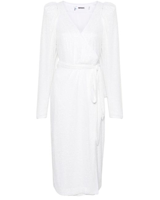 ROTATE BIRGER CHRISTENSEN White Sequined Midi Wrap Dress