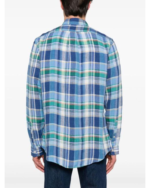 Camicia in lino scozzese custom-fit di Polo Ralph Lauren in Blue da Uomo