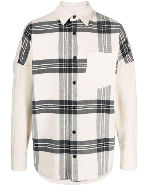 Palm Angels Gray Logo-print Checked Overshirt for men
