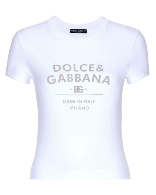 T-shirt in jersey con lettering Dolce&Gabbana di Dolce & Gabbana in White